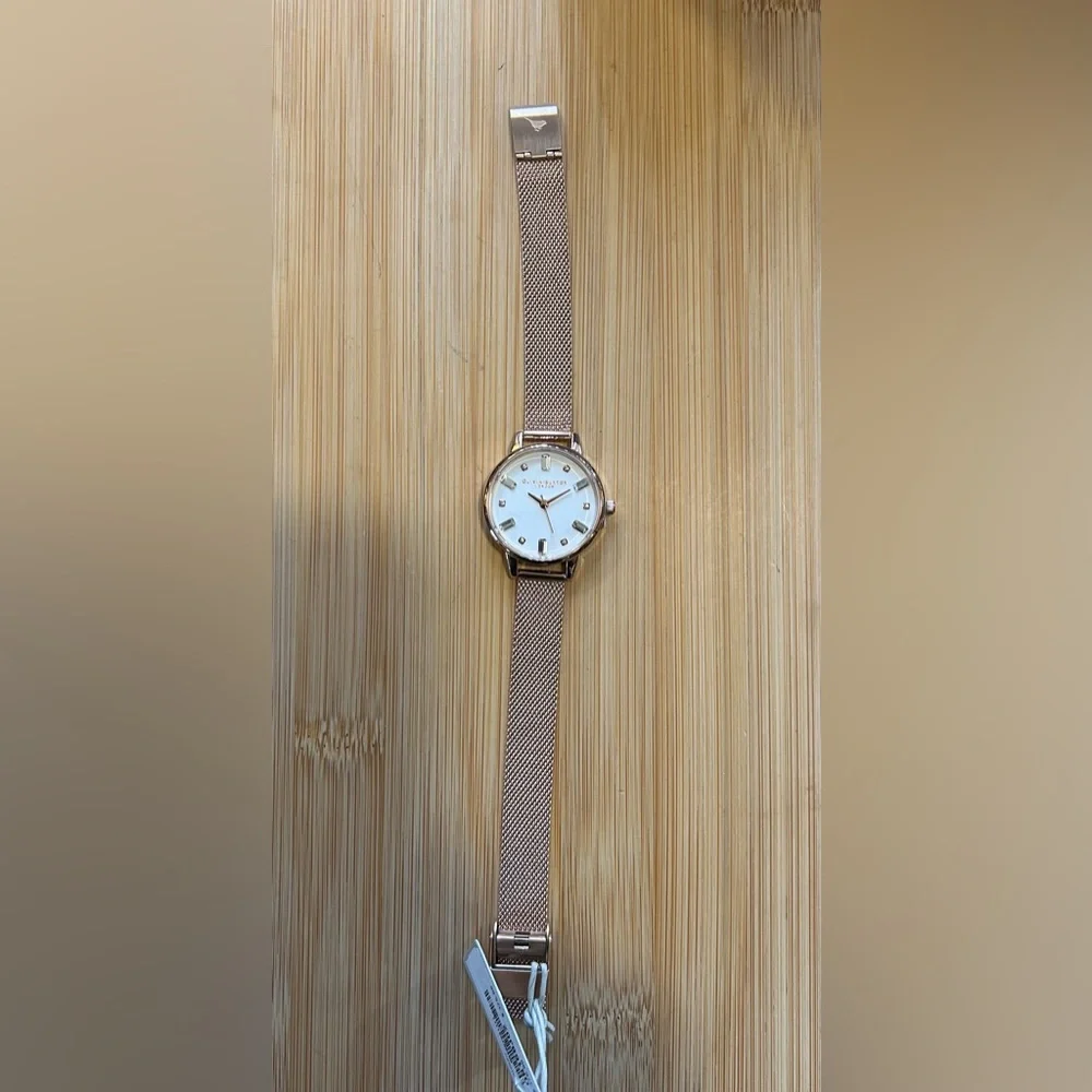 OLIVIA BURTON Rose Gold Mesh Bracelet Watch with White Dial